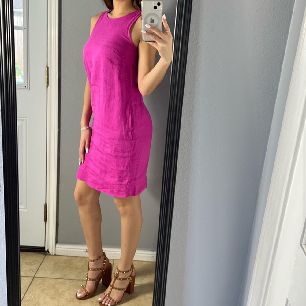 J. Crew button back pink linen shift dress - Picture 5 of 14